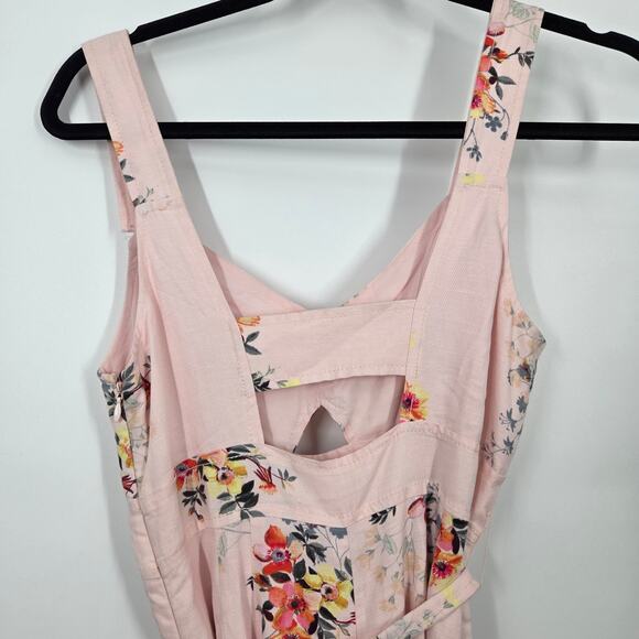 Anthropologie Akemi Kin 0 Adia Pink Floral Linen Blend wide Leg Jumpsuit Girly - Picture 6 of 8